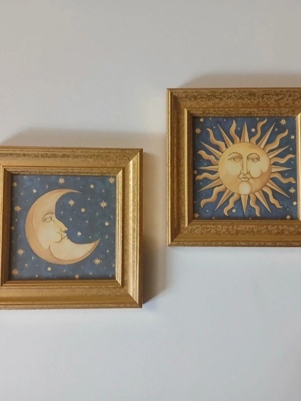 Vintage Mary Beth Zeitz  1990s celestial framed art Sun & Moon